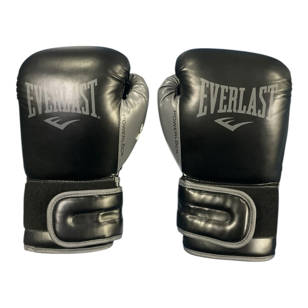 🥊 EVERLAST Powerlock Boxing Gloves 12oz‎ Black Gray Training Fight Gear